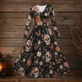 thumbnail image 5 of 2026 Halloween Women Vintage Flared Dress, V Neck Long Sleeve Gothic Floral Print A Line Dress for Holiday Gathering, 5 of 5