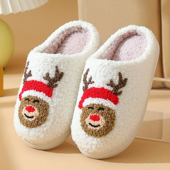 Christmas Children'S Embroidered Slippers For Boys And Girls Cozy And Reindeer Design Warm Toweling Footwear For Winter Ages 4 11 7-9 Years