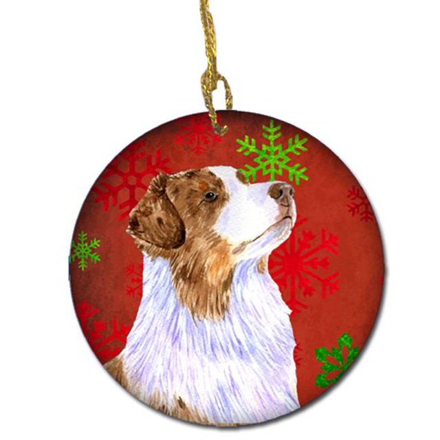 Australian Shepherd Red Snowflake Holiday Christmas Ceramic Ornament