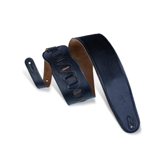 3 1/2" Padded Garment Leather Bass Strap With Suede Backing. Adjustable From 36" To 52". Black Color
