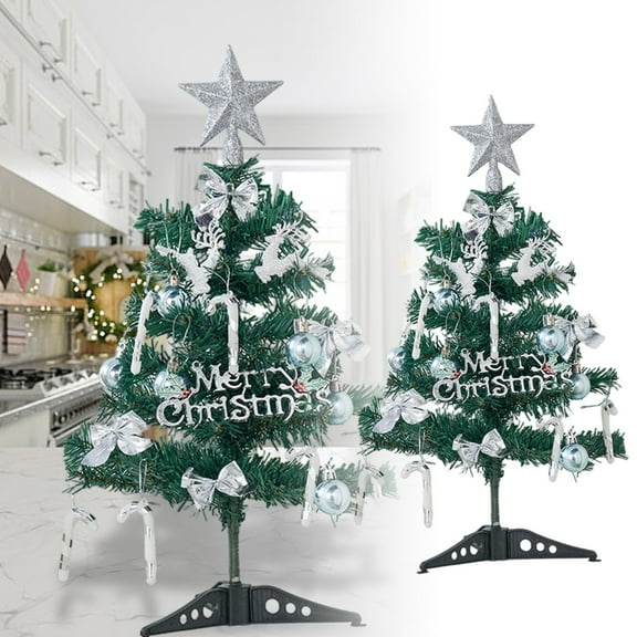 2 ft Pre-lit Mini Christmas Tree with LED Lights, 24 Inch Artificial Tabletop Xmas Tree for Bedroom, Fireplace Mantel, Office, and Holiday Decor