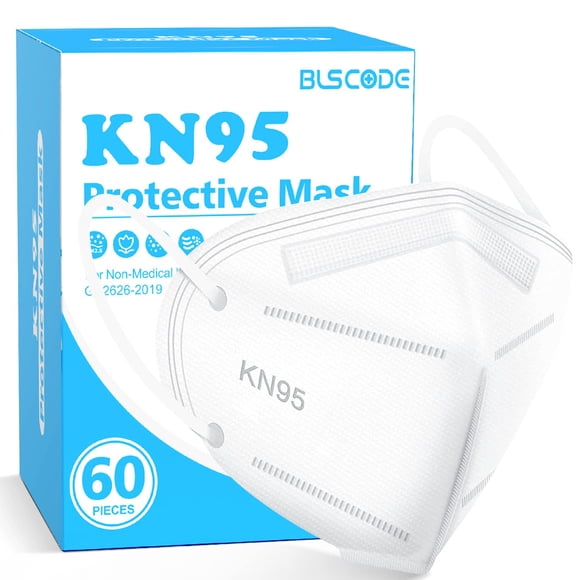 Mascarilla facial BLSCode KN95, paquete de 60, blanca, envuelta individualmente