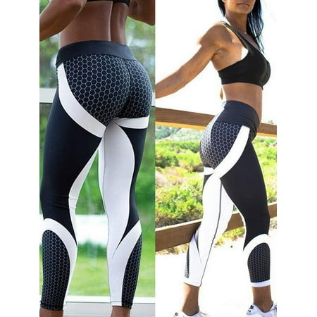 Deago Women's 3D Print Athletic Yoga Pants Skinny Workout Gym Leggings Sport Trousers