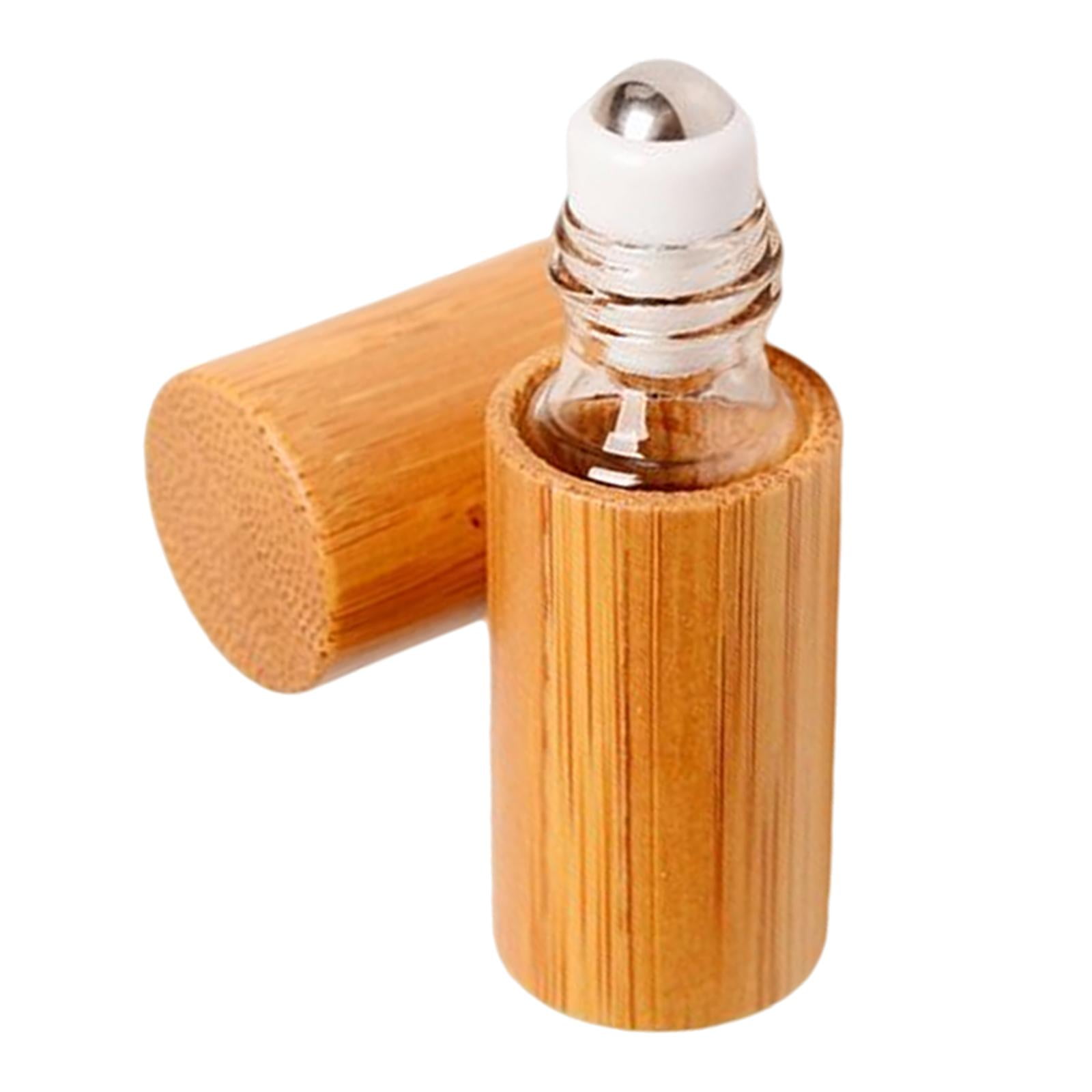 EHJRE 2 Tiers Wooden Essential Oil Aromatherapy Perfume Display Rack Shelf Stand + 5ml Cosmetic Makeup Travel Refillable Empty Roller Ball Bottle