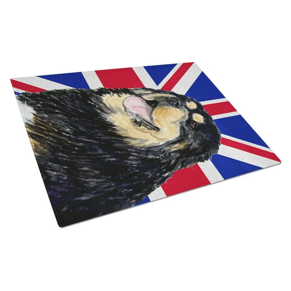 Caroline's Treasures Tibetan Spaniel with English Union Jack British Flag Glass Cutting Board Large Size