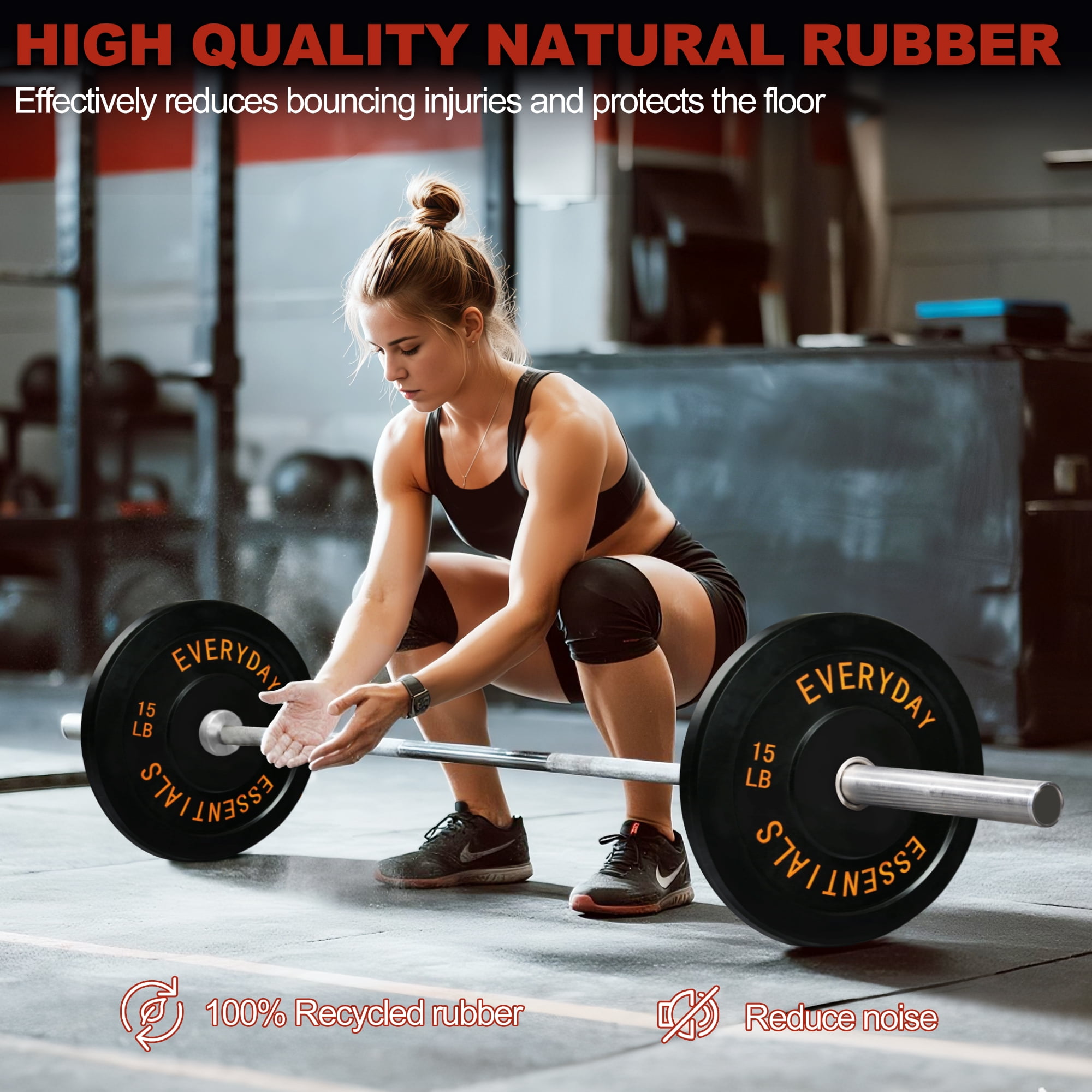 FlexWave Bumper Weight Plates, 15 lb Pair, Black, 2-Inch Hole