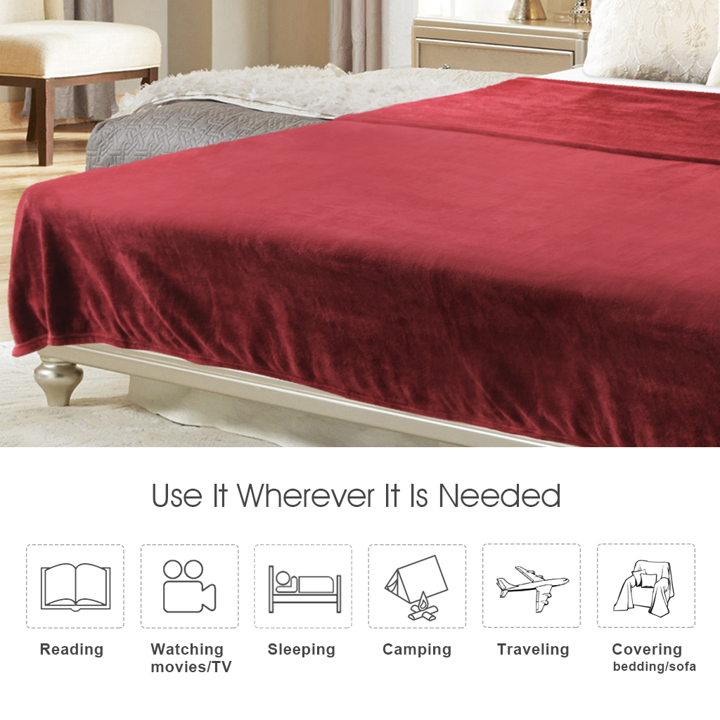 LANGRIA Cozy Flannel Blanket Throw for Adults Kids Home Outdoor Travel, Polyester Microfiber, Wrinkle Resistant, Anti-Fade, 87"x95″, Red