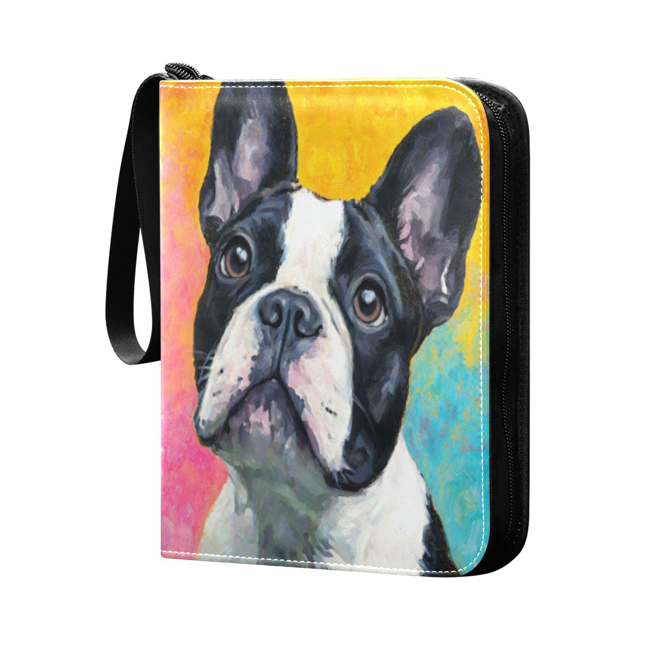 4 Pocket Trading Card Binder, 50 Pages Sleeves Holds 400 Cards, Card Collection Album Holder for Game Cards, Sports Cards, TCG Storage Rainbow French Bulldog Canvas