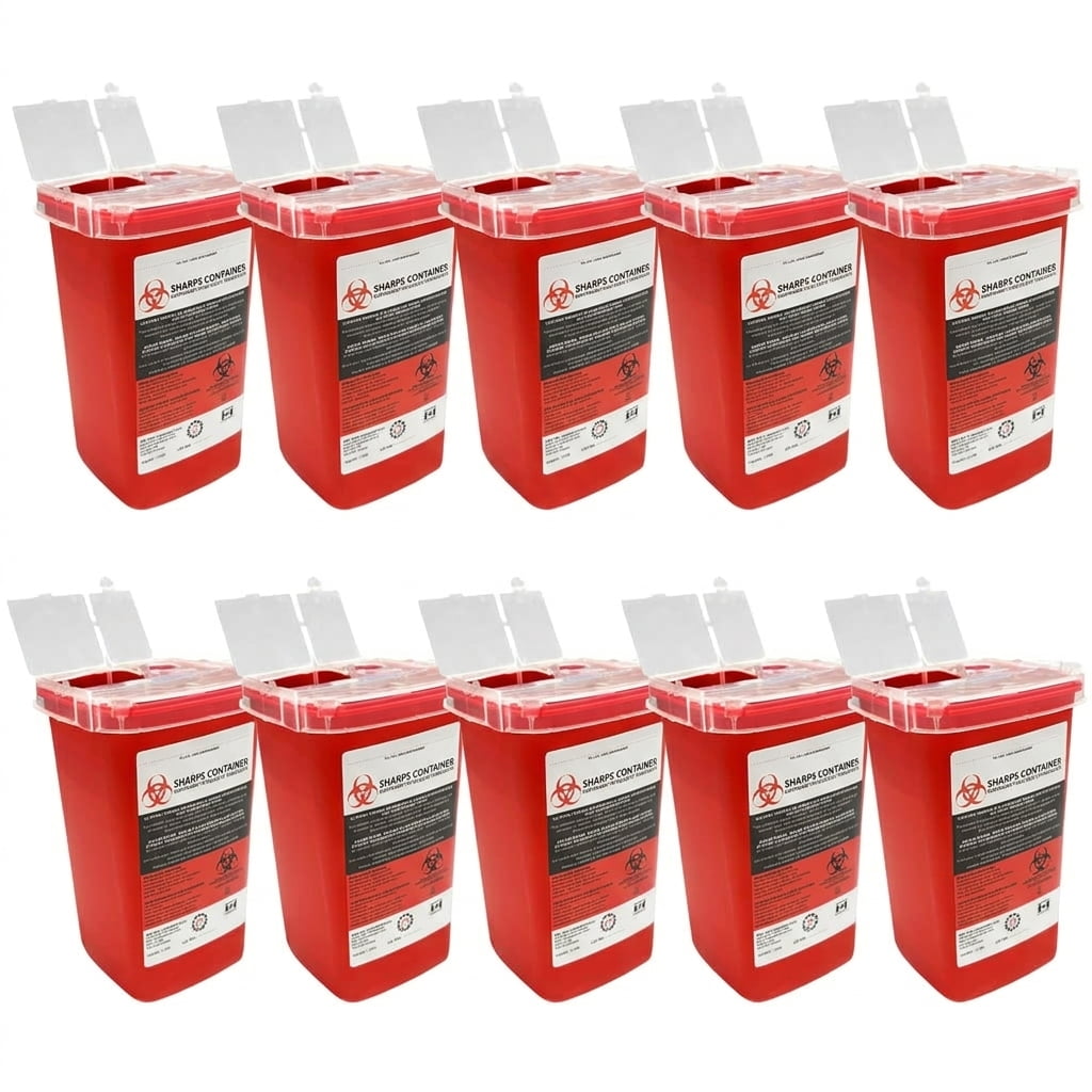Sharps Container for Professional and Home Use - 1.06 Quart / 1 Liter Small Size Sharp Container Needle Disposal Containers for Needles Pack of 10