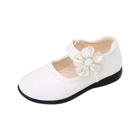 

HAOTAGS Girls Shoes School Kids Uniform Flats Princess Shoes for Toddler White Size 30