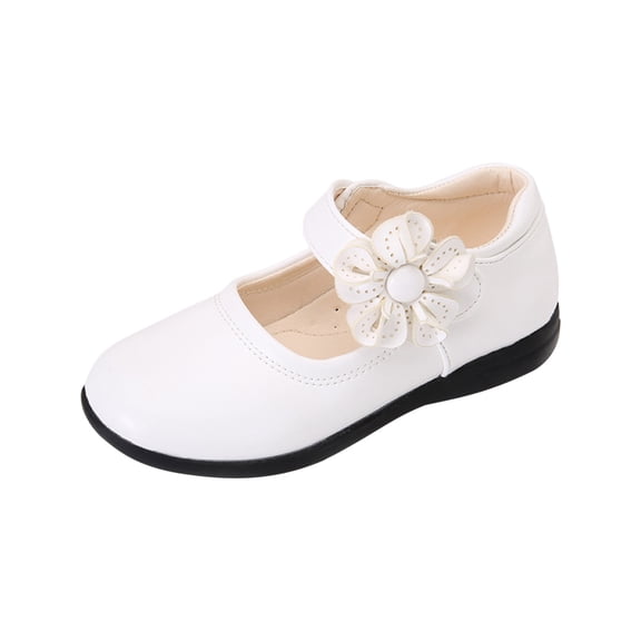 Gpaecead Girls Flower Mary Janes Princess Dress Shoes Soft Sole Faux Leather Casual Shoes For School Daily Wear White