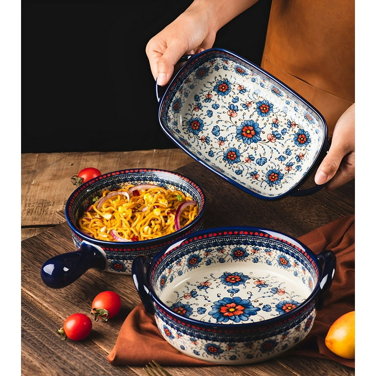 Qeeadeea Ceramic Baking Dish With Handle, Oven Ceramic Baking Pan,  Rectangular Lasagna Pan, Casserole Dish, Microwave And Oven Safe.-Blue  sorrel-7.5inch 700ml 