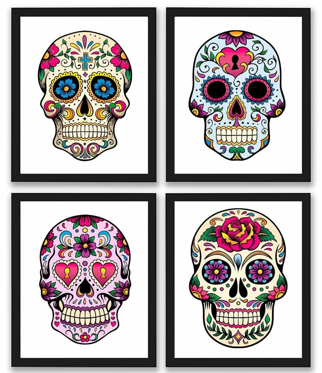 Sugar Skull Decor Art Prints | Set of 4 Photos 8x10 Unframed | Mexican Day of The Dead Gift