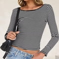thumbnail image 4 of Kaemgyyd Going out Tops for Women Fashion Striped Low Back T-Shirts Spring Fall Clothes Scoop Neck Cropped Long Sleeve Shirts for Women, 4 of 7