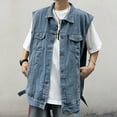 thumbnail image 7 of Mens Denim Vest Sleeveless Motorcycle Jacket Vintage Distressed Open Front Big and Tall Trucker Jean Jackets, 7 of 7