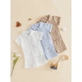 thumbnail image 3 of BemeyourBBs Toddler Baby Boys Summer Clothes Infant Baby Boys 2 Piece Summer Outfit Solid Color Eyelet Lapel Short Sleeve Button Down Shirt Top and Shorts 2Pcs Set, 3 of 9
