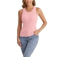 thumbnail image 2 of Built in Bra Tank Tops for Woman's Solid Color Round Neck Vest Fashion Casual Top Tank Tops Pink, 2 of 8