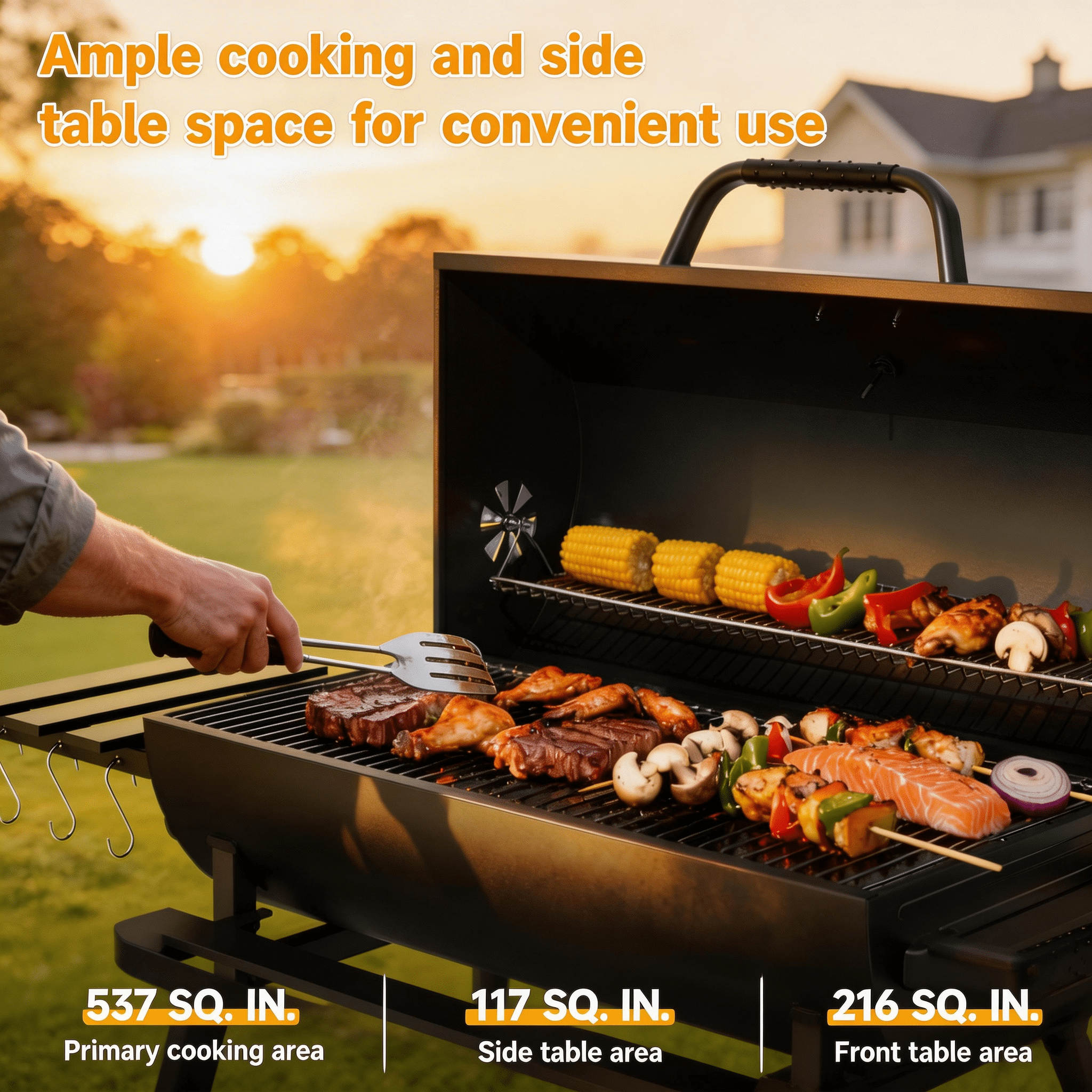 KOBENDA 29" Barrel Charcoal Grill with Foldable Side Table & Removable Ashtray for Backyard, Black