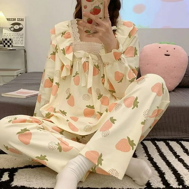 Pijamas de Star Kirby para mujer conjunto de ropa de casa informal pantalones largos de manga larga dibujos animados estilo Kawaii dulce y lindo primavera y otono Bodega Aurrera en linea
