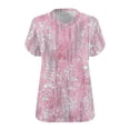thumbnail image 4 of Qiopertar Plus Size V-Neck T-Shirts for Women Casual Summer Short Sleeve Solid Color Printing Basic Comfy Loose Fit Tops, Pink XXL, 4 of 4