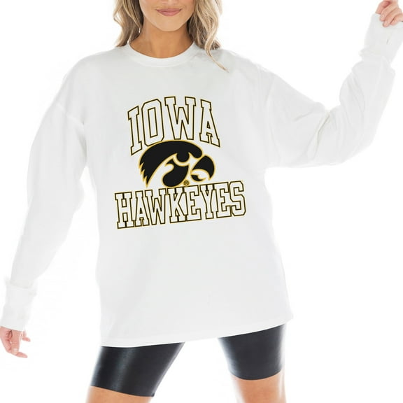 Women's Gameday Couture White Iowa Hawkeyes Mind Games Oversized Long Sleeve T-Shirt