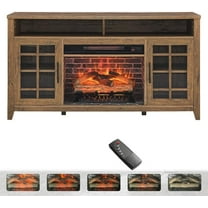 55 Inch TV Media Stand with Electric Fireplace Kd Inserts Heater, Reclaimed Barnwood Color
