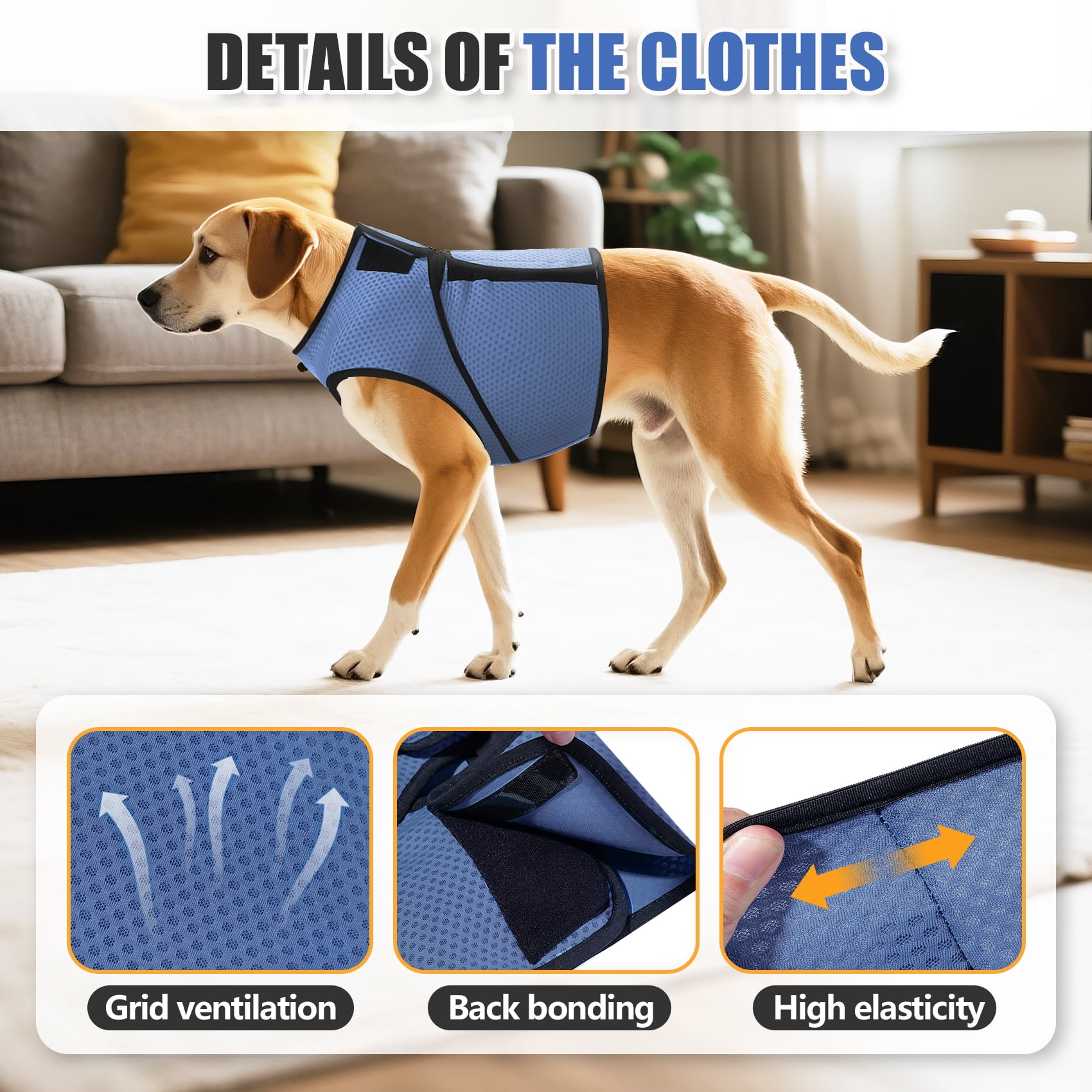 Amztom Dog Anxiety Vest – Calming Jacket for Thunder, Fireworks & Vet Visits,  Adjustable Fit for Small to Large Dogs (Blue, M)
