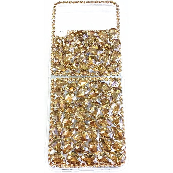 Case for Galaxy Z Flip 3 5G,Galaxy Z Flip 3 5G Case,3D Handmade Sparkle Stunning Stones Crystal Diamond Bling Glitter Phone Case for Samsung Galaxy Z Flip 3 5G (2021)(Full Gold)