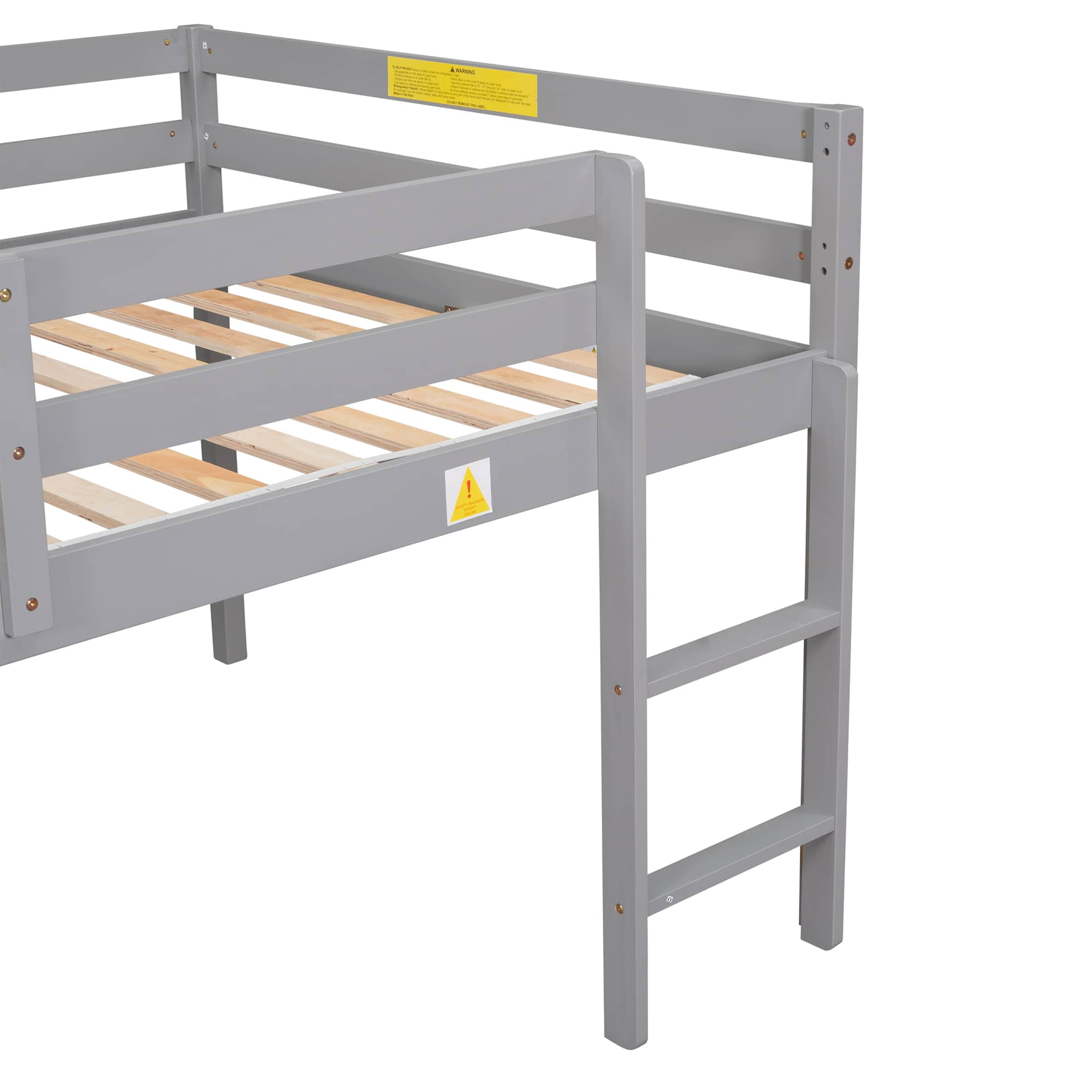 MAYEERTY Full Size Loft Bed with Ladder for Child, Grey