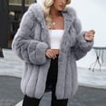 thumbnail image 5 of Women Faux Fur Coat Fluffy Long Sleeve Lapel Jacket with Hood Winter Warm Parka Elegant Overcoat Outerwear, 5 of 7
