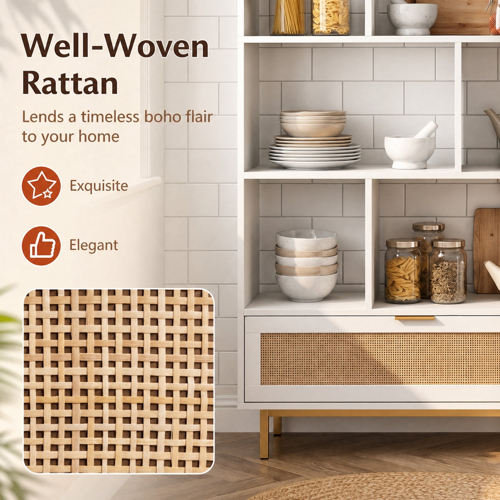 Furnibear 64 inch 6-Tier Tall Wooden Bookcase with 8 Open Cubes for Living Room Home Office Bedroom Display Storage Shelf, White