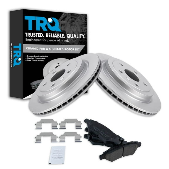 TRQ Rear Brake Pad & Rotor Kit Brake Pads Brake Rotor Ceramic Premium G-Coated Fits Select 2008-2014 Cadillac CTS 2010-2015 Chevrolet Camaro