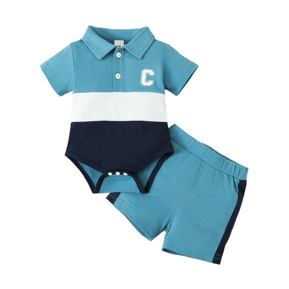 NZRVAWS Newborn Baby Boys Outfits Set 1 Months Boys Short Sleeve Button Neck Romper Top Elastic Shorts Set Baby Boys Clothes 3 Months