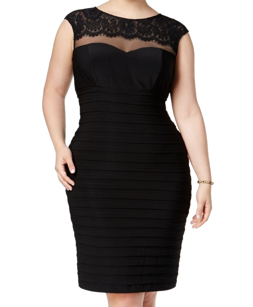 Xscape Xscape NEW Black Womens 18W Plus Stretch Lace Illusion Bodycon