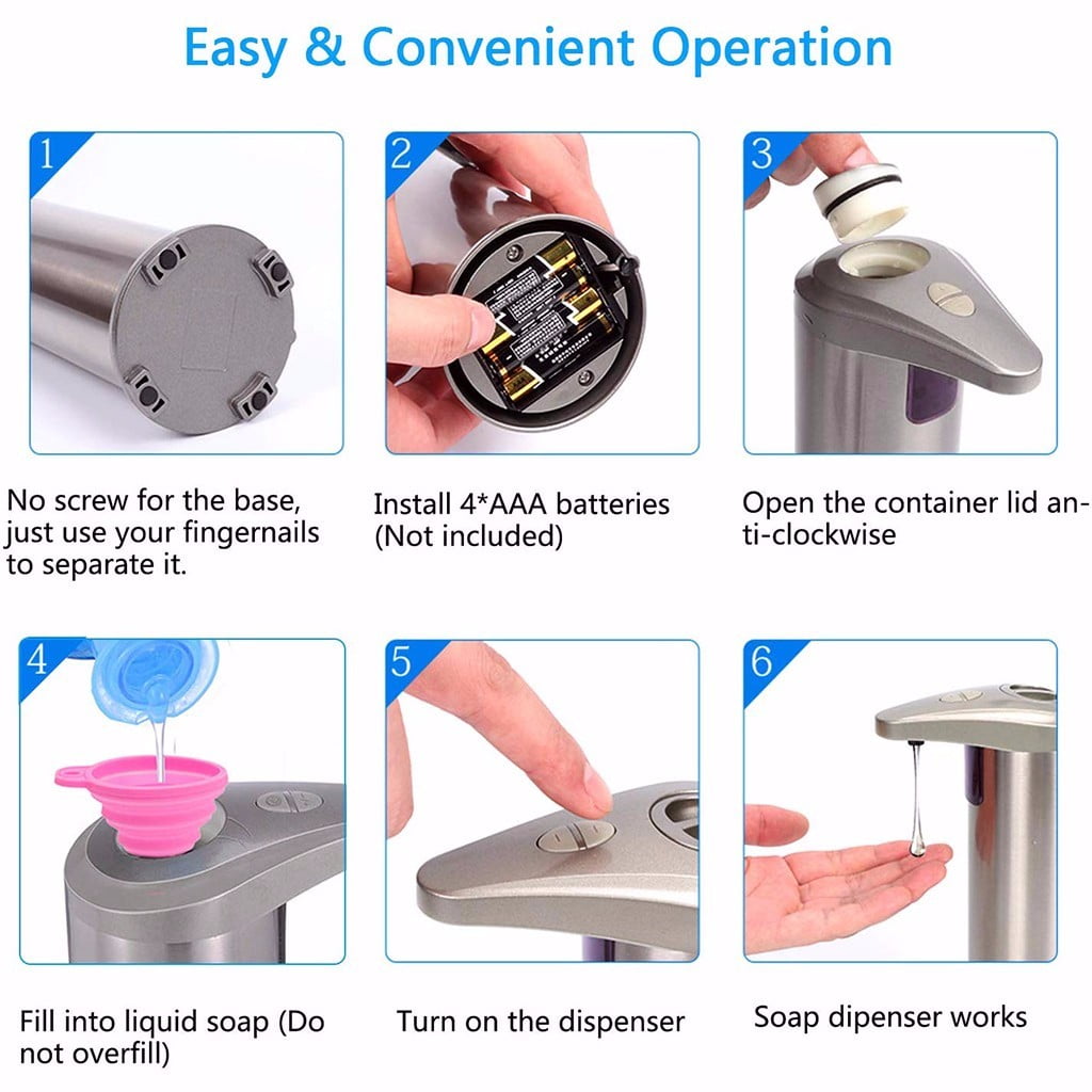 Jierger NEW Hands Free Touchless Stainless Steel Automatic Soap Dispenser Motion Sensor Equipped with Infrared Motion Sensor Smart for Bathroom Kitchen School Hotel