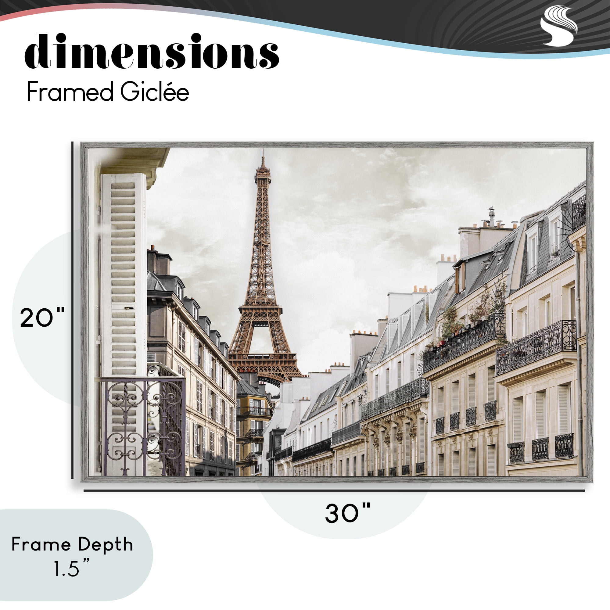 Stupell Industries Eiffel Tower Through Parisian Balconies Gray Framed Giclee Art, design by CAD Designs