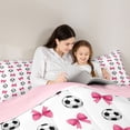 thumbnail image 4 of Erosebridal Pink Bow Soccer Full Size Comforter Sets, Cute Sport Bedding Sets for Girls and Boys, Pink Reversible 3-Piece, 1 Comforter and 2 Pillowcases, 4 of 6