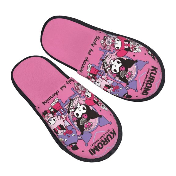 Sanrio Kuromi Furry Slippers For Men Women Fuzzy House Slippers Winter Anti-Slip Indoor And Outdoor Slip On Shoes Large