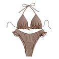 thumbnail image 4 of WEIGFI Women'S Bikini Sets 2 Piece Swimsuit Plaid Ruffles Trim Tops And Bottom Halter Neck Cheeky Swimwear Elegant Triangle Summer Pool Sweet Party Swim Wear,Coffee,M, 4 of 5