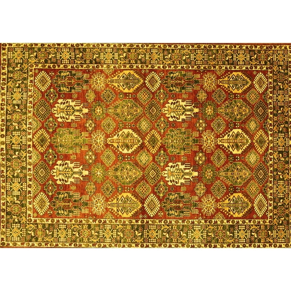 Ahgly Company Machine Washable Indoor Rectangle Persian Yellow Traditional Area Rugs, 5' x 7'
