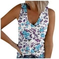 thumbnail image 1 of MIASHUI Womens Tank Tops Summer V Neck Button Casual Shirts Floral Print Blouse,Dark Blue,XXL, 1 of 4
