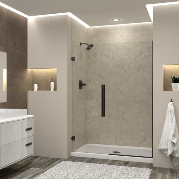 Transolid Ehtb54247610c-Bk Elizabeth 76" High X 54" Wide Hinged Semi Frameless Shower Door