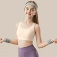 thumbnail image 4 of Kids Sports Bras Student Girls Underwear Bras Teen Girls Wireless Seamless Bra with Removable Pad Training Sports Cropped Tops Khaki 13-15Y, 4 of 5