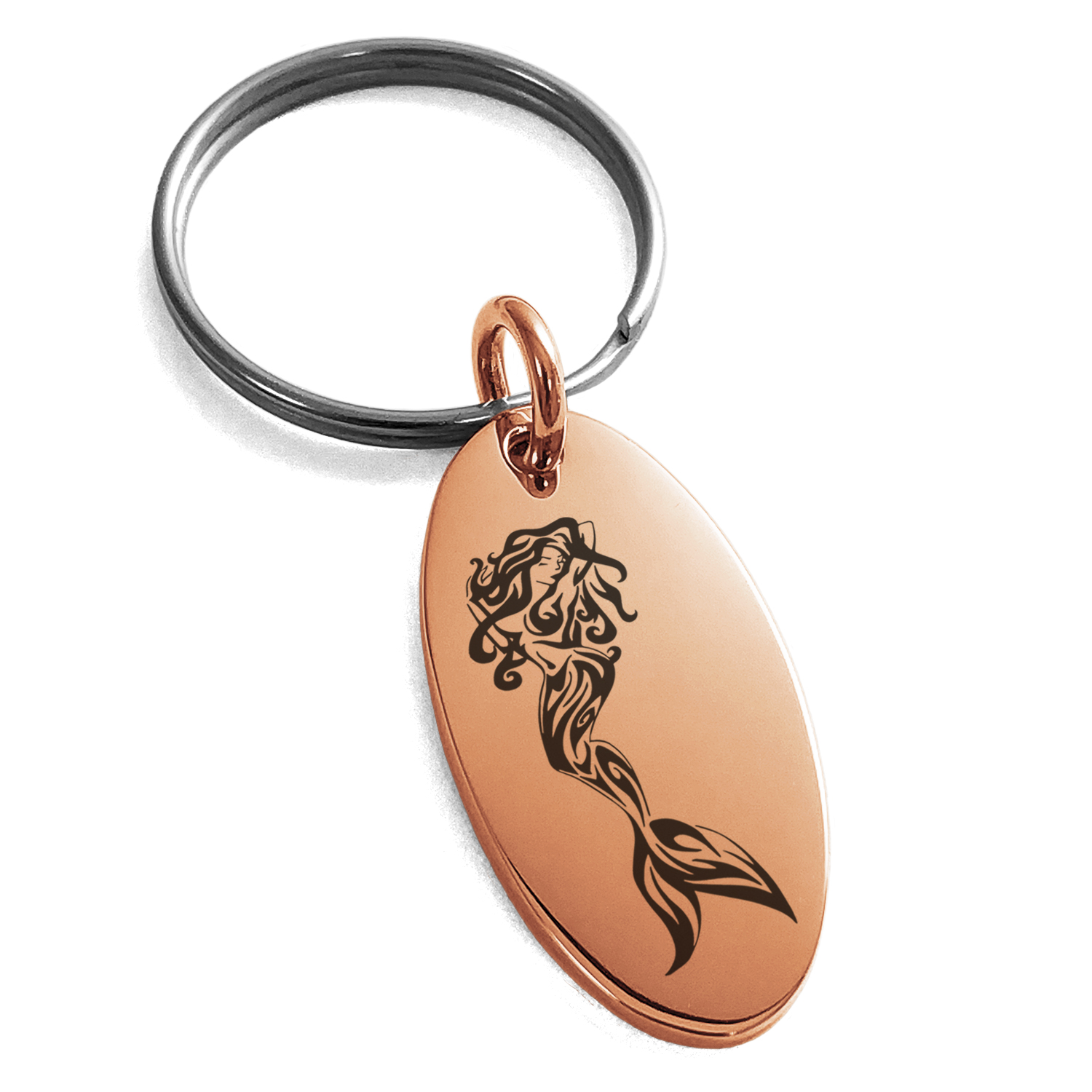 Merlin Frame Keychain Stainless Steel Alluring Mermaid Engraved Small Oval Charm Keychain ...
