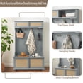 thumbnail image 4 of [Luckynote] Casual Style Hall Tree Entryway Bench with Rattan Door Shelves and Shoe Cabinets, SOLID WOOD Feet, Gray, 40.16"W*18.58"D*64.17"H, 4 of 9