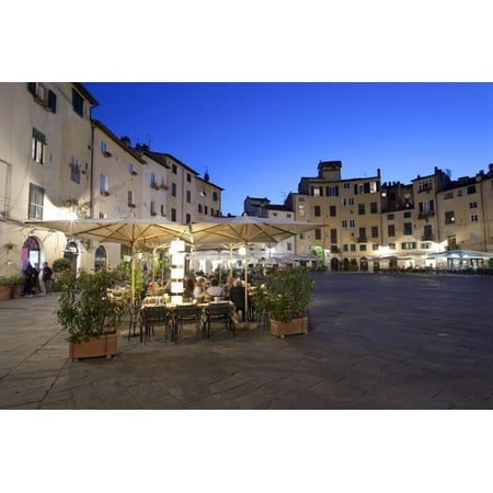 Restaurants in the Evening in the Piazza Anfiteatro Romano, Lucca, Tuscany, Italy, Europe Print Wall Art By Stuart