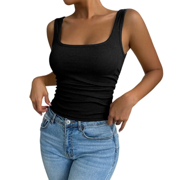 Women's Ribbed Tank Tops Ribbed Sleeveless Sleep Tanks for Women Womens Tank Top Undershirt Summer Tank Tops for Women Racerback Basic Tank Womens Layering Tank Tops Black L