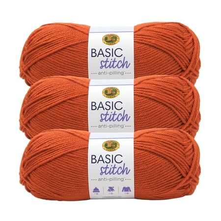 UPC: 0842093117636 | Lion Brand Yarn Basic Stitch Anti Pilling Pumpkin Anti Pilling Medium Acrylic Orange Yarn 3 Pack