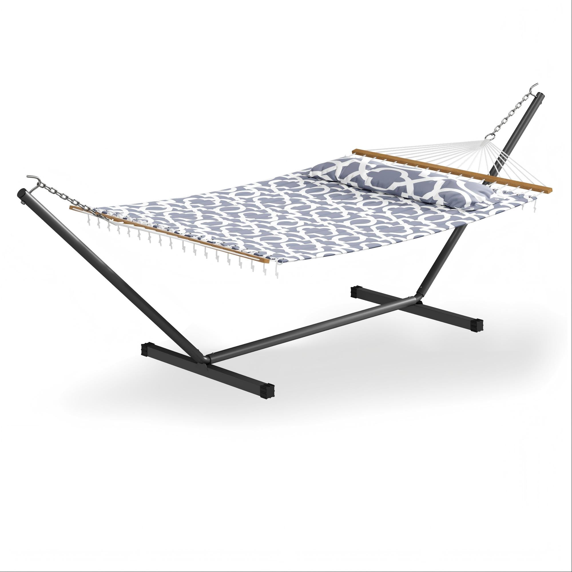 IdealHouse Double Hammock with Stand – 475 Lbs Capacity, Adjustable Double-Layer Outdoor Hammock Chair, Sturdy Steel Frame, Thick Rope, for Backyard, Camping, Porch, Light Grey