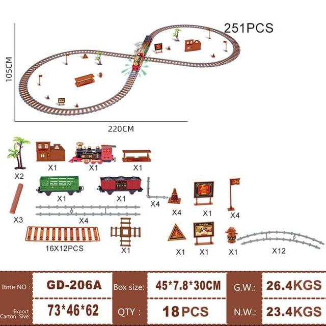 Conjunto de Tren de juguete electrónico Baoblaze clásico de Navidad con luces y rieles 251 PCS